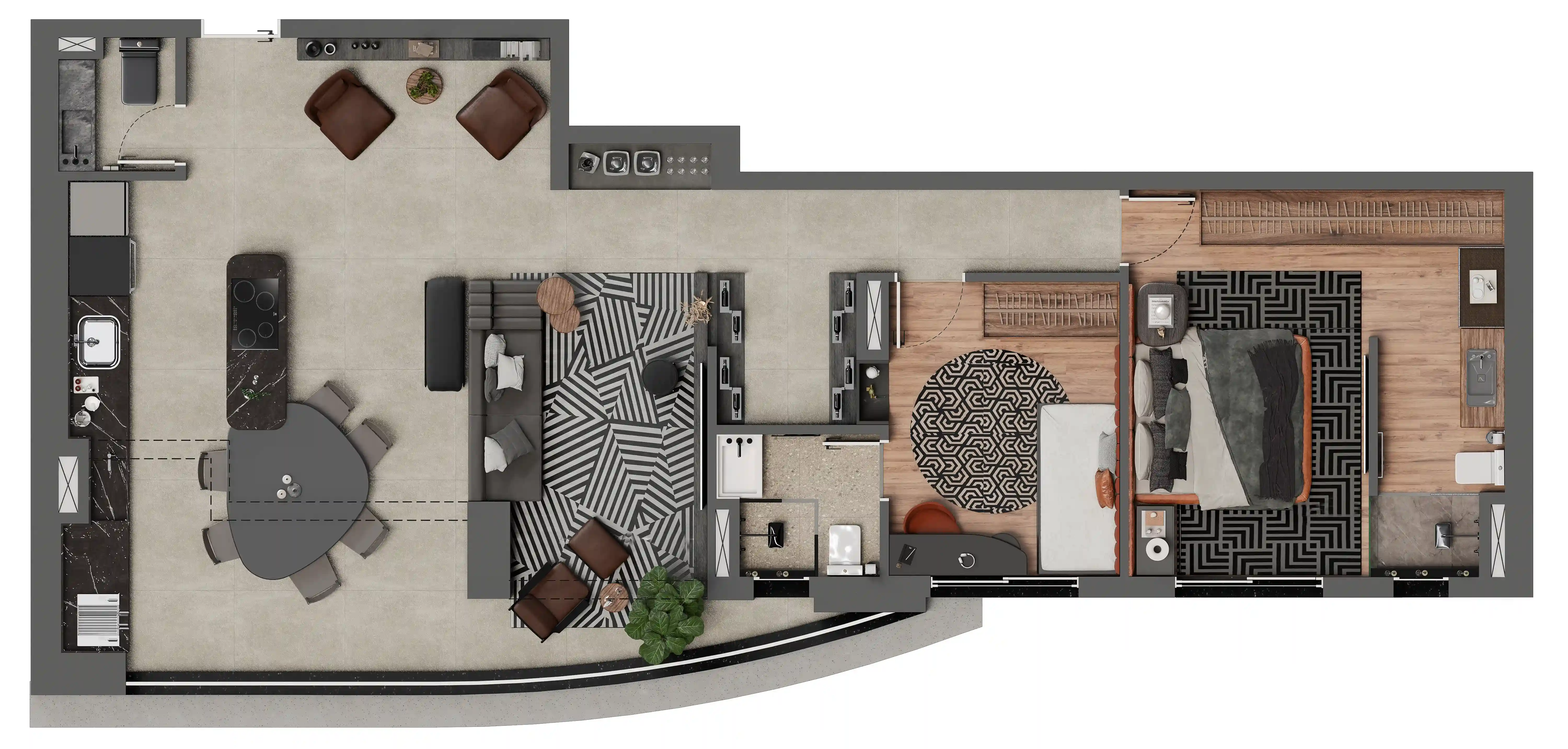 Planta 94m² Decorado - Apartamento modelo decorado